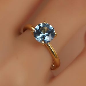 Aquamarine Solitaire  Ring, 14K Gold Round Cut, Minimalist Wedding Band Ring, Solitaire Engagement Ring, Aquamarine Solitarie Ring