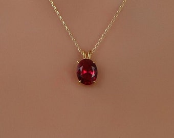 Ruby Oval Cut Necklace, July Birthstone Necklace, Solid Gold and Solitarie Silver Necklace, Solitaire Necklace, Minimalist Necklace