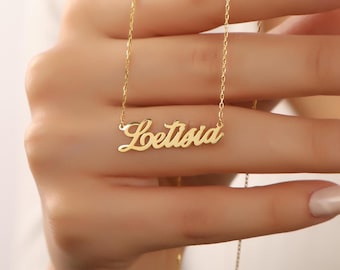 14K Solid Gold Name Necklace, Nameplated Necklace, Christmas Gifts, Gold Name Necklace, Personalized Name Necklace, Gifts for Mom
