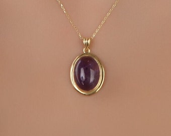 Collana di ametista, collana di pietre preziose di ametista a taglio ovale, collana viola personalizzata in oro o argento, gioielli delicati per lei, regalo per lei