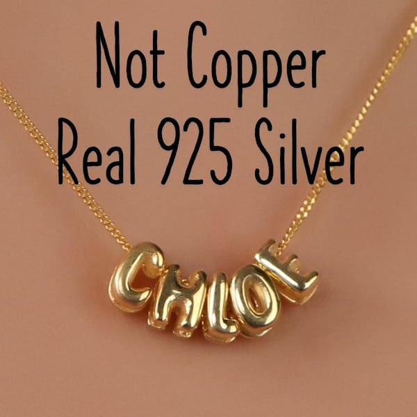 Personalized 3D Bubble Letter Necklace, Custom Name, 925 Silver