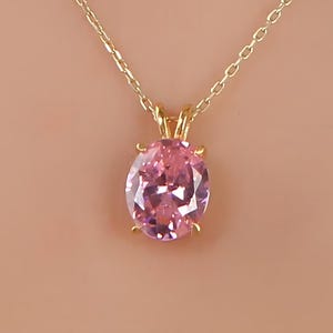 Pink Tourmaline Oval Cut Necklace, October Birthstone, Solid Gold and Solitarie Silver Necklace, Solitaire Necklace, Minimalist Necklace