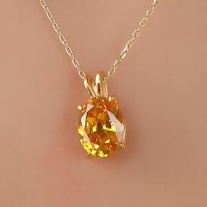 Citrine Oval Cut Necklace, November Birthstone Necklace, Solid Gold and Solitarie Silver Necklace, Bridal Necklace, Minimalist Necklace