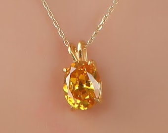 Citrin Oval Cut Halskette, November Birthstone Halskette, Solid Gold und Soliterie Silber Halskette, Braut Halskette, Minimalist Halskette