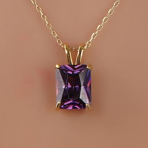 Amethyst Necklace, Minimalist Necklace, February Birthstone Necklace, Radiant Cut Amethyst Necklace, Solid Gold Necklace, Bridal Necklace