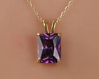 Amethyst Halskette, Minimalist Halskette, Februar Birthstone Halskette, Amethyst Halskette strahlend, Solid Gold Halskette, Braut Halskette