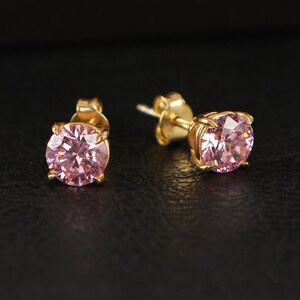 LEOPRA Lab-Created Pink Tourmaline Stud Earrings - 2ctw, Sterling Silver 925, Cushion Cut