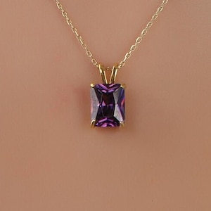 Amethyst Necklace, Minimalist Necklace, February Birthstone Necklace, Radiant Cut Amethyst Necklace, Solid Gold Necklace, Bridal Necklace image 1