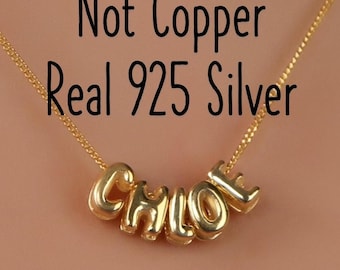 Bubble Name Necklace, 3D Personalized Letter Pendant in 925 Sterling Silver
