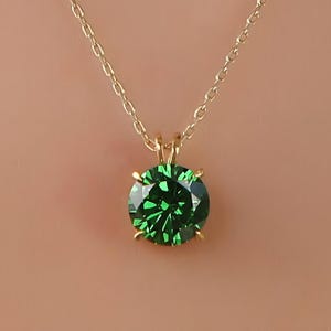 Emerald Round Cut Necklace, Solitaire Necklace for Women, May Birthstone Necklace, Minimalist Dainty Necklace, Wedding gift for Her