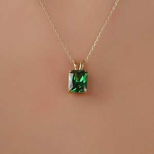 Emerald Necklace, May Birthstone Necklace, Solitarie Silver Necklace, Solid Gold Necklace, Bridal Necklace, Minimalist Necklace,Gift for Her