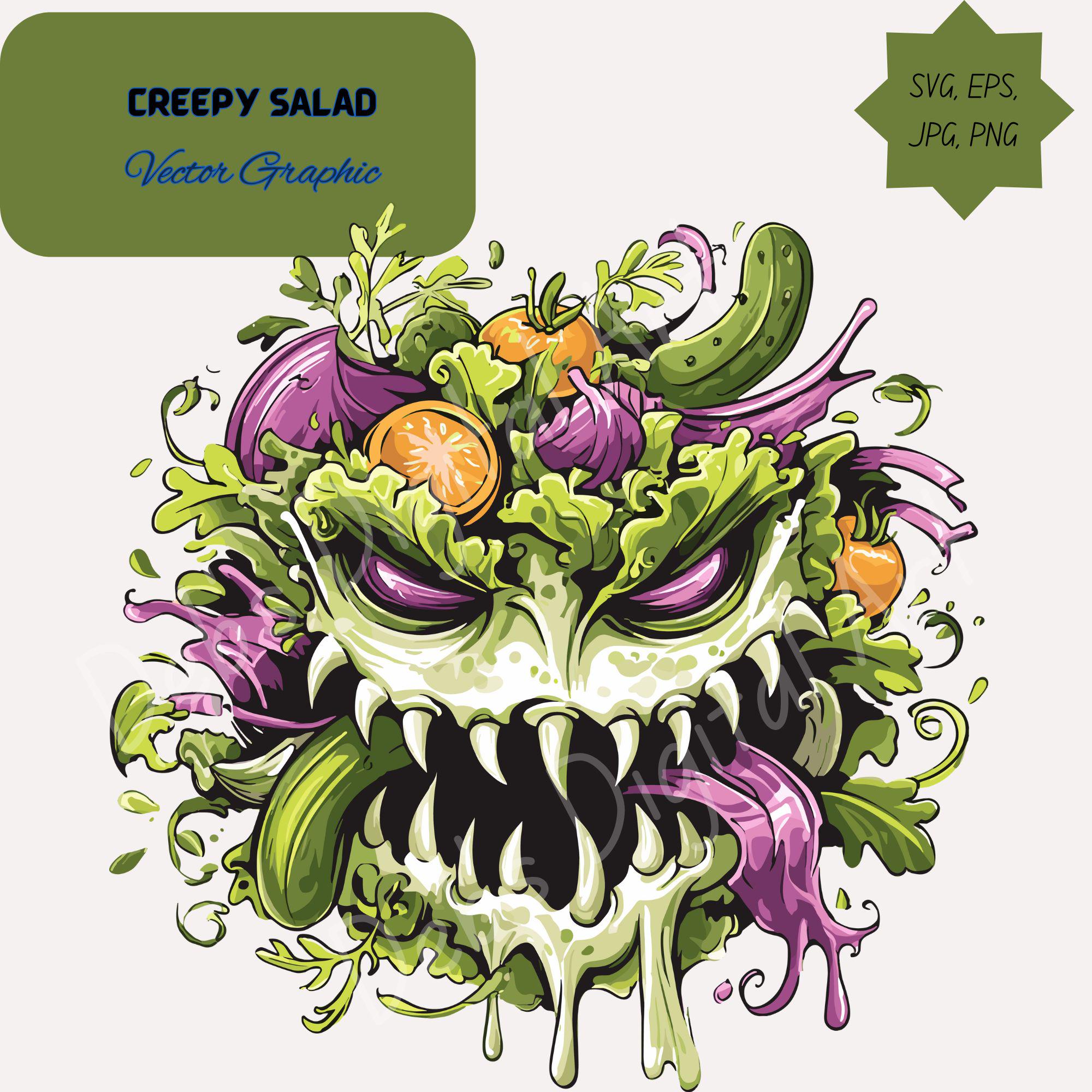 Creepy Salad (clipart): Scary Salad Bowl With Terrifying Eyes and Sharp ...