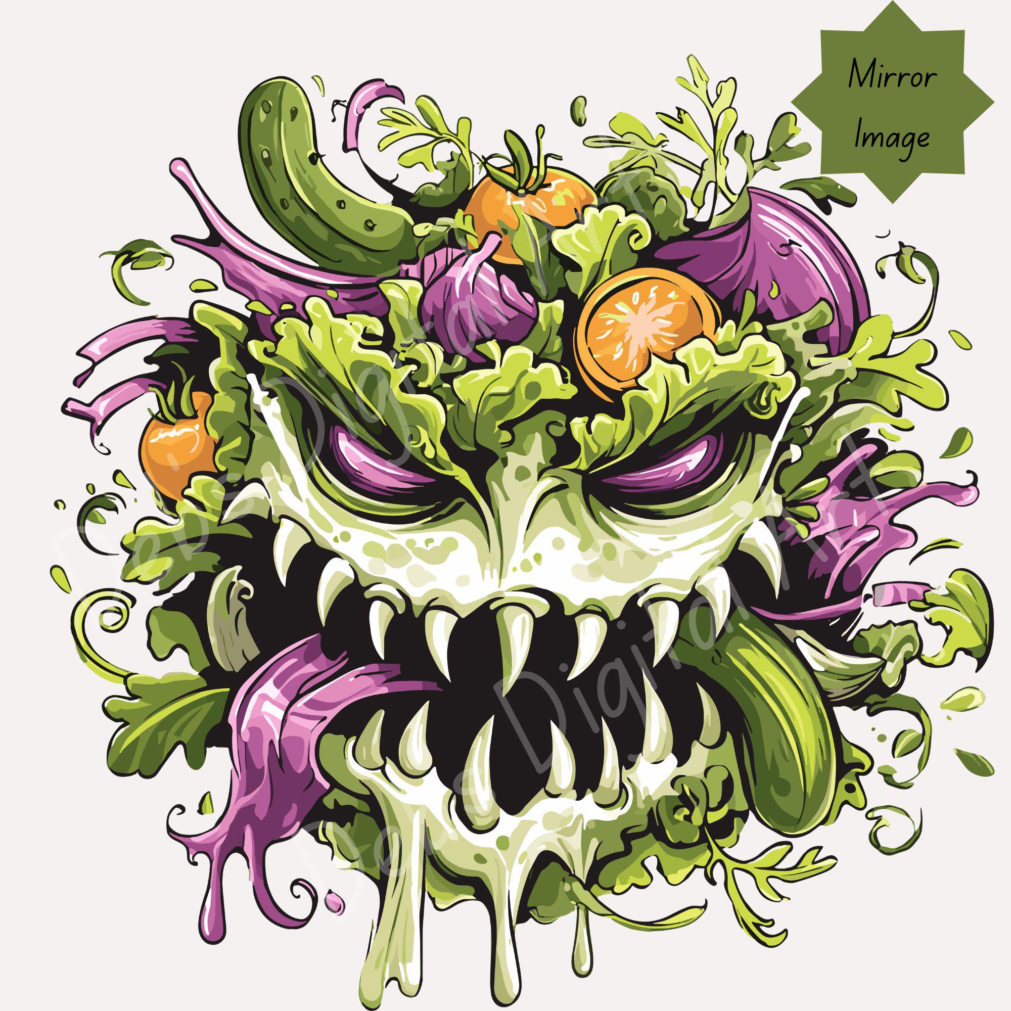 Creepy Salad (clipart): Scary Salad Bowl With Terrifying Eyes and Sharp ...