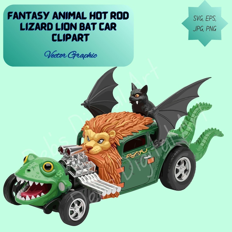 Lizard Hot Rod Fantasy Animal Hot Rod Clipart: Lizard Lion Bat Car With Engine, (svg ...