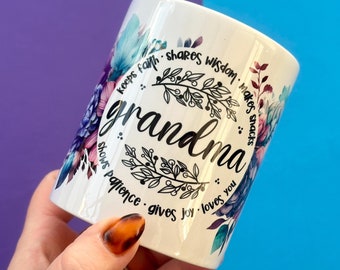 Floral Grandma Mug: Heartfelt Gift for Grandmother