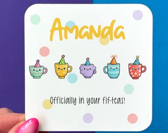 Officially in your fif-teas, personalised 50th birthday gift, funny gift for fiftieth