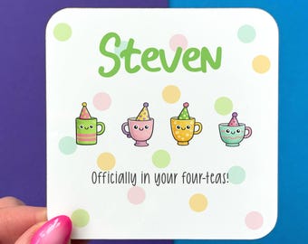 Officially in your four-teas, personalised 40th birthday gift, funny gift for fortieth