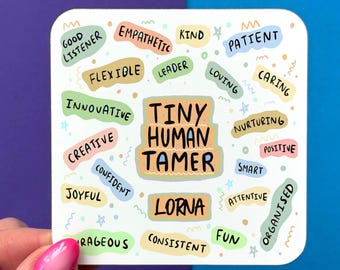 Personalised Coaster for Nursery Worker, Teacher, Childminder - Tiny Human Tamer