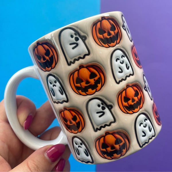 Halloween Mug - Spooky Mug - Kids Halloween Mug - Halloween Gift - 3D Style Mug - Autumn Mug - Pumpkin Spiced Latte - Hello Pumpkin - Autumn