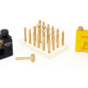 Lapidary Faceting Combo Kit – Jig Transfer, 22 Brass Dop(11 Flat+11 VEE), Parallel Cheater, Target DOP,  Angle Dop