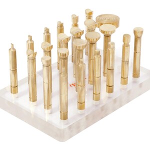 Brass Dopstick Combo – 22 Dopsticks (Flat + VEE Shaped) with 1 Target DOP | 6mm Lapidary Faceting Tools for Gemstone Cutting