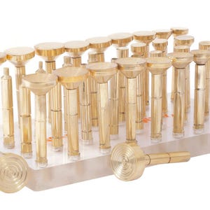 Brass Dopstick Set – 34 Dopsticks (17 Flat + 17 Cone) with 2 Target DOPs | 6mm Gemstone Faceting Tools | Lapidary Accessories