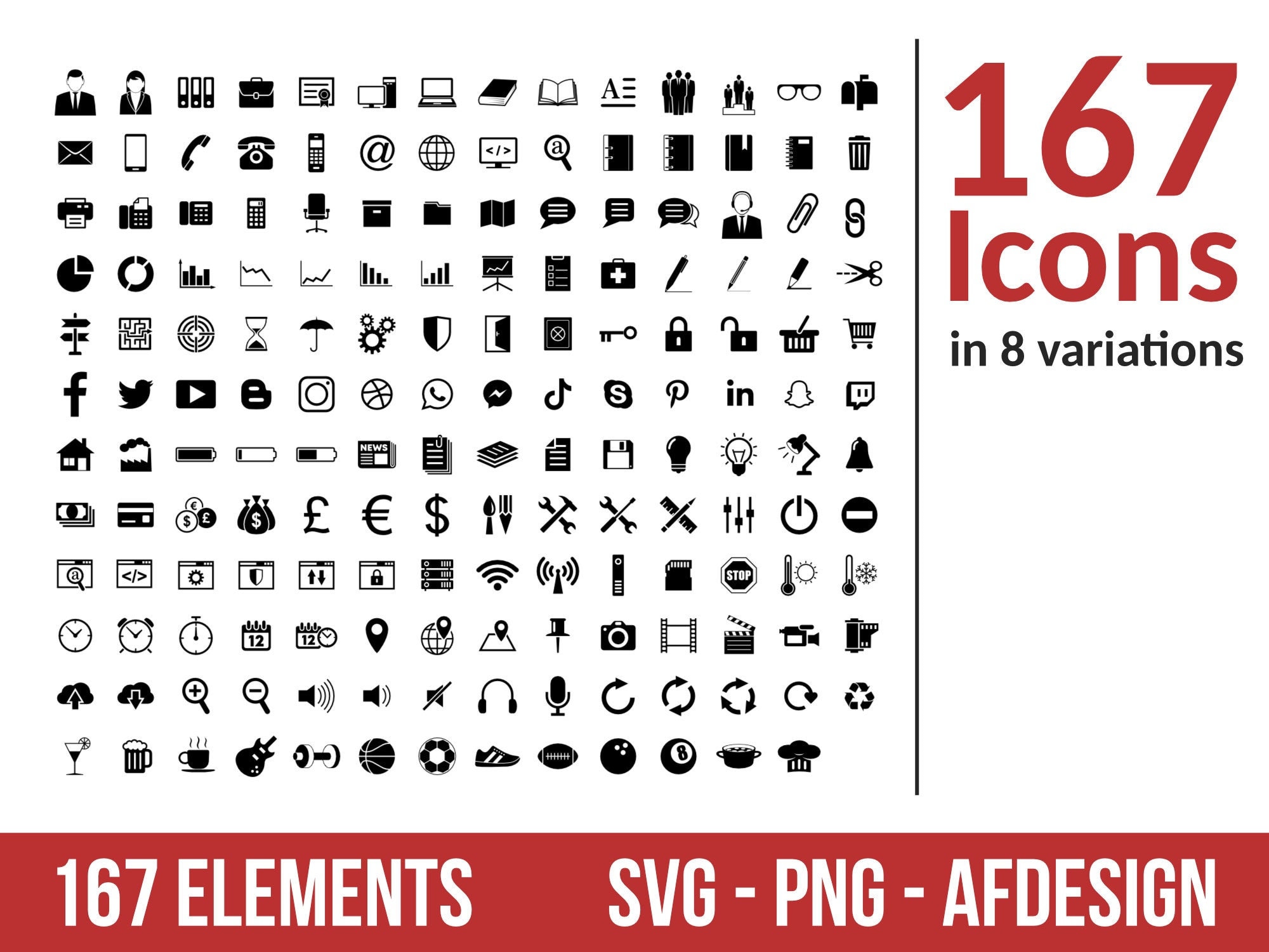 Set of 167 Icons, Icon Pack, Digital File, Icon Collection, Vector ...