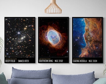 NASA Deep Field Set Of 3 - James Webb Space Telescope - Carina Nebula - Wrapped Framed Canvas - Rolled Canvas - Photo/Poster Print