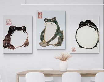 Japanese Art - Set of 3 prints - Vintage Frog - Matsumoto Hoji - Animal Print - Wrapped Framed Canvas - Rolled Canvas - Photo/Poster Print