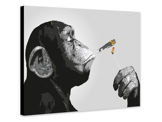Monkey Chimp Smoking Spliff Banksy - Wrapped Framed Canvas - Rolled Canvas  - Photo/poster Print
