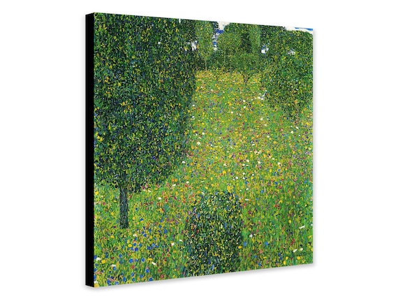 清沢　クリプターナの丘　木版画　多色刷り 75／100 グスタフ・クリムト 風景画 庭の草原の花々 額入りキャンバスアート