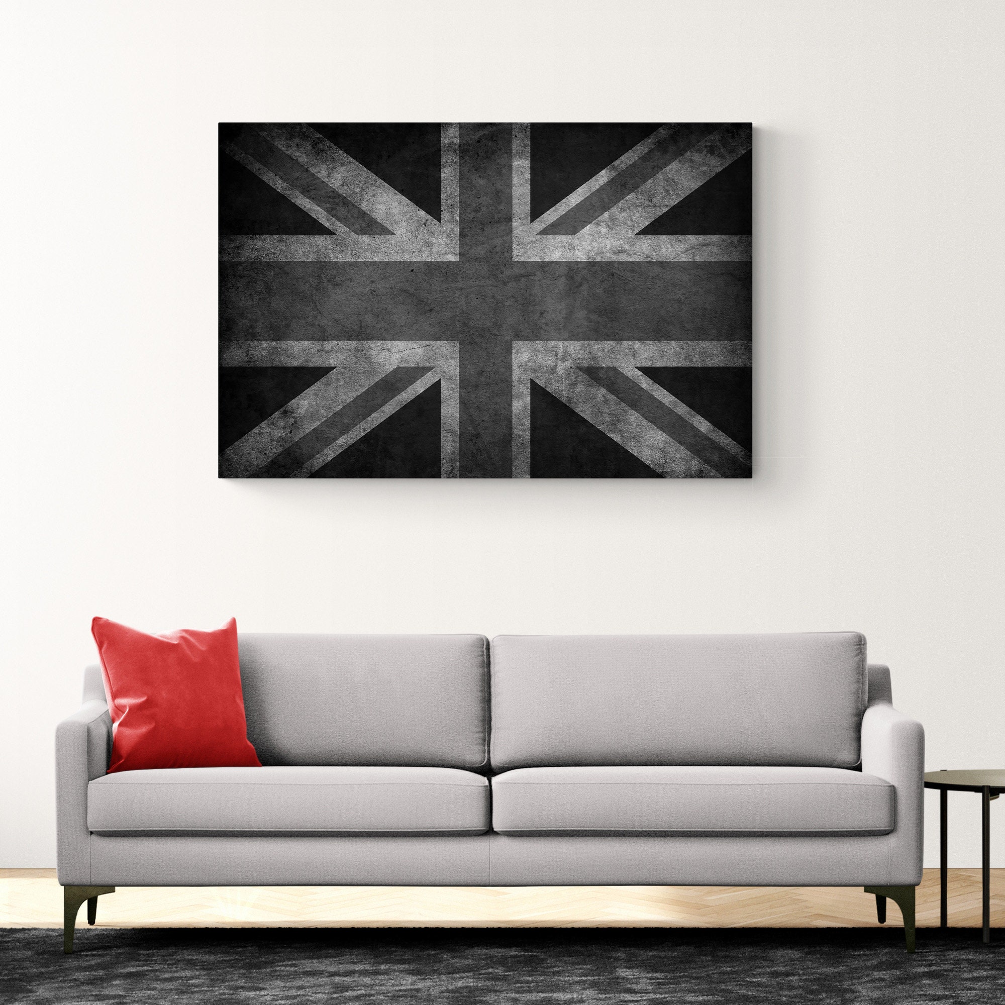 Union Jack - United Kingdon - Black and White Wall Art - Wrapped