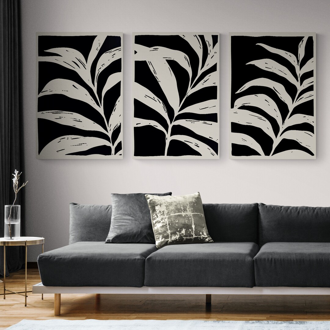 Black and White Leaves Art Print Set – Abstract Botanical Wall Decor ...