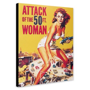 Attack Of The 50ft Woman Movie Cover Art  (1958) - Wrapped Frame Canvas - Rolled Canvas - Photo/Poster Print
