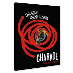 Charade-film - Cary Grant - Audrey Hepburn - filmkunst aan de muur - verpakt ingelijst canvas - opgerold canvas - foto/poster afdrukken