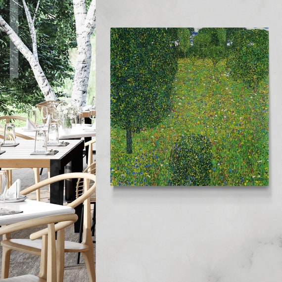 グスタフ・クリムト 風景画 庭の草原の花々 額入りキャンバスアート