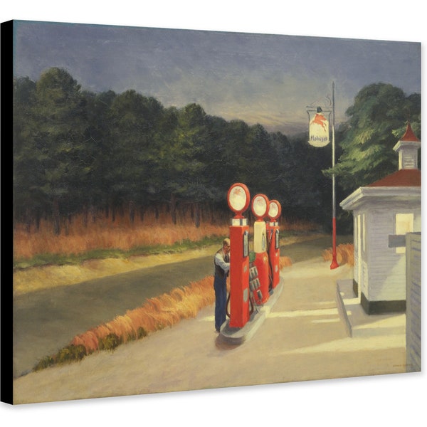 Gas Pumps d'Edward Hopper (1940) - Toile tendue avec cadre - Toile roulée - Impression photo/poster