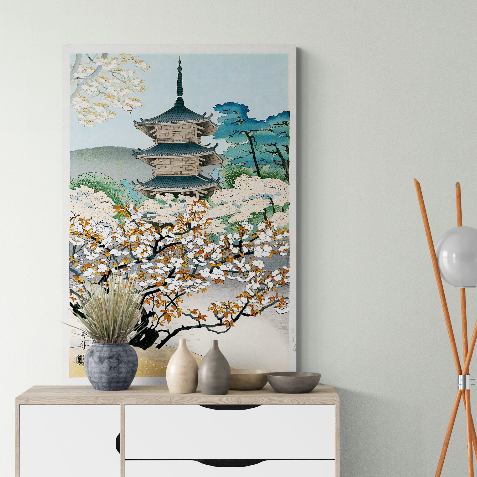 Japanese Cherry Blossom Art – Ninnai Temple Print, Asada Benji - Etsy
