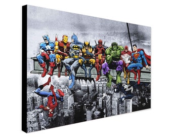 Superheroes Lunch Atop A Skyscraper - Superhero Wall Art - Wrapped Frame Canvas - Rolled Canvas - Photo/Poster Print