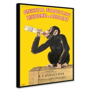 Vintage französische Werbekunst trinkender Affe (1925) - Gewickelte Rahmenleinwand - Gerollte Leinwand - Foto/Posterdruck