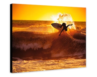 Surfer Sunset Big Wave Surf - Wrapped Framed Canvas - Rolled Canvas - Photo/Poster Print