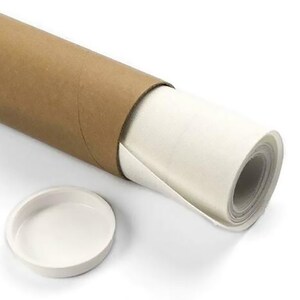 May include: A rolled canvas painting is packaged in a brown cardboard tube with a white plastic end cap.