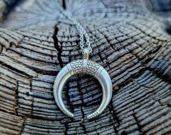 Viking style steel crescent moon necklace