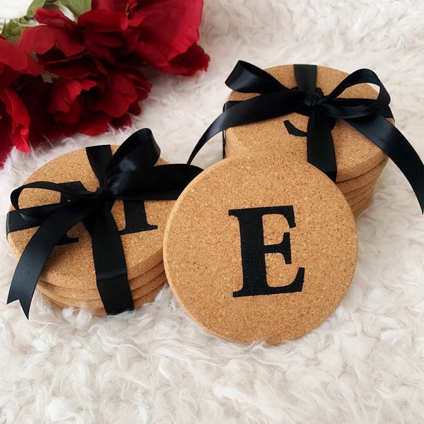 Personalized Coaster Set | Initial Cork Coaster | Monogram Beermat | Housewarming Present | Bachelorette Favor | Handmade Wedding Gift Set