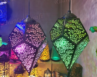 Lámpara colgante marroquí, linterna de estilo vintage, lámparas de techo de Marruecos / lámpara colgante marroquí / decoración navideña / luces de fiesta