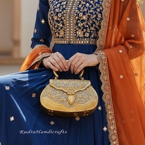 Handmade Brass Metal Clutch Purse, Dual Tone Gold Silver Finish, Ethnic Indian Wedding Bag, Bridal Purse, Statement Bag