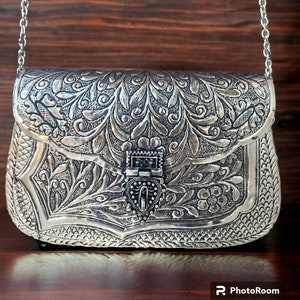 Antique Metal Clutch Indian Handmade Silver Metal Party Sling Bag /Ethnic Handmade Vintage Style Purse, Hand Clutch  [Silver]