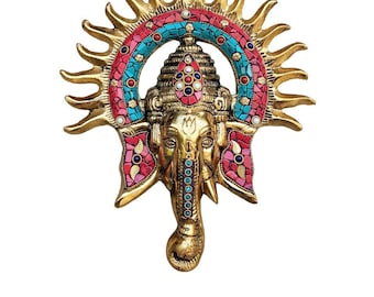 Lord Ganesh Inside Sun Face With Chip Stone Work Wall and Door Hanging for Home Décor / Office Decor