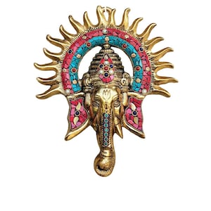Lord Ganesh Inside Sun Face With Chip Stone Work Wall and Door Hanging for Home Décor / Office Decor