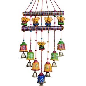 Rajasthani Strings Hanging Decorations Ganesha & Bells Door Hanging, Ganesh Wind Chime Door Wall Hanging for Home Decoration (Paper Mache)